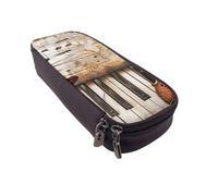 Trousse à crayons à rabat en cuir imprimé flamant rose - Organiseur multifonction pour l'école, le bureau et les voyages, Notes de musique pour piano et violon, Taille unique, Cartable