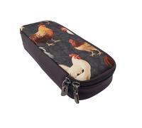 Trousse à crayons à rabat en cuir imprimé guitare - Organiseur multifonction pour l'école, le bureau et les voyages, Coqs français, Taille unique, Cartable