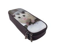 Trousse à crayons à rabat en cuir imprimé sur le thème de la plage tropicale - Organiseur multifonction pour l'école, le bureau et les voyages, Opossum in Snow, Taille unique, Cartable