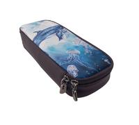 Trousse à crayons à rabat en cuir imprimé tête de mort - Organiseur multifonction pour l'école, le bureau et les voyages, Baleine de mer et méduse, Taille unique, Cartable