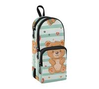 Trousse à crayons à rayures Bear Love - Grande capacité - Avec compartiment - En forme de cartable - Pour l'école, le bureau, le travail, Ours Love Stripe, Taille unique, Mallette
