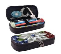 Trousse à crayons American Wastern Texas Star avec fermeture éclair - Grande capacité - Esthétique - Trousse à crayons portable - Trousse de maquillage pour bureau, Fleur patriotique américaine,