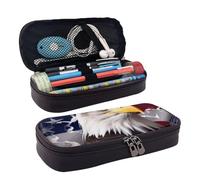 Trousse à crayons American Wastern Texas Star avec fermeture éclair - Grande capacité - Esthétique - Trousse à crayons portable - Trousse de maquillage pour bureau, Drapeau américain aigle à tête
