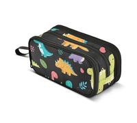 Trousse à crayons amusante avec fermeture éclair - Jolie pochette à crayons pour filles et enfants - Fournitures de rentrée scolaire - Mignon coloré - Dinosaures et feuilles - Noir - 22,5 x 9 x 11 cm
