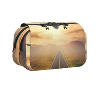 Trousse à crayons avec 2 compartiments à fermeture éclair - Grande capacité - Pour l'école, les voyages et le bureau - Motif carlin - Noir et jaune, Avion., Taille unique, Cartable