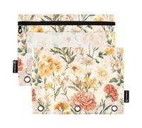 Trousse à crayons avec 3 trous perforés à 3 trous pour classeur à anneaux et jonquille - Motif fleurs d'automne