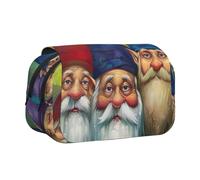 Trousse à crayons avec boussole et carte du monde avec 2 compartiments, grande capacité, organiseur de papeterie portable pour l'école, les voyages et l'art, Nains de jardin colorés, Taille unique