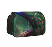 Trousse à crayons avec boussole et carte du monde avec 2 compartiments, grande capacité, organiseur de papeterie portable pour l'école, les voyages et l'art, Paon coloré., Taille unique, Cartable