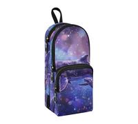 Trousse à crayons avec compartiments en forme de deux baleines jouant dans l'espace, pour l'école, le bureau, le travail, Deux baleines jouant dans l'espace, Taille unique, Mallette