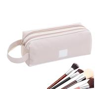 Trousse à crayons avec fermeture éclair double couche pour papeterie, beige | Trousse à crayons à fermeture éclair pour l'école, l'université, la maison, le bureau, les voyages, la bibliothèque