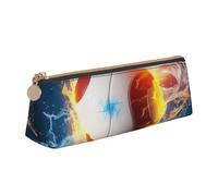 Trousse à crayons avec fermeture éclair et motif lamantins des Indes occidentales - En cuir PVC - Triangle - Trousse de maquillage, Ballon de volleyball avec feu et glace, Taille unique, Cartable