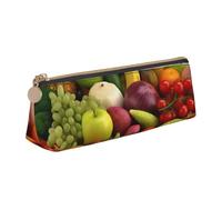 Trousse à crayons avec fermeture éclair et motif lamantins des Indes occidentales - En cuir PVC - Triangle - Trousse de maquillage, Variété de fruits et légumes frais., Taille unique, Cartable