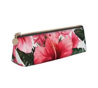 Trousse à crayons avec fermeture éclair et motif lamantins des Indes occidentales - En cuir PVC - Triangle - Trousse de maquillage, Belle fleur d'hibiscus, Taille unique, Cartable