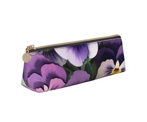 Trousse à crayons avec fermeture éclair et motif lamantins des Indes occidentales - En cuir PVC - Triangle - Trousse de maquillage, Fleurs de pensées, Taille unique, Cartable