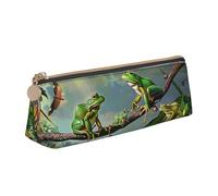 Trousse à crayons avec fermeture éclair et symboles musicaux - En cuir PVC - Triangle - Trousse de maquillage - Pochette à stylos, Beaucoup de grenouilles chantent sur les branches des papillons d'été