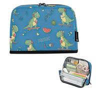Trousse à crayons avec fermeture éclair - Grand sac de rangement pour filles et salle de classe - Organisateur coloré pour la rentrée scolaire - Dinosaures de dessin animé - Musique - Bleu
