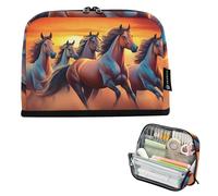 Trousse à crayons avec fermeture éclair - Grand sac de rangement pour filles - Pochette à stylos colorée pour enfants - Fournitures de rentrée scolaire - Chevaux au galop - Crépuscule vif