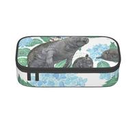 Trousse à crayons avec fermeture éclair - Grande capacité - Motif lapins lamantins - Pour garçons et filles, Noir , Taille unique, Valise