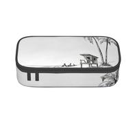 Trousse à crayons avec fermeture éclair - Grande capacité - Plage d'été avec palmiers - Pour garçons et filles, Noir , Taille unique, Valise