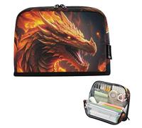 Trousse à crayons avec fermeture éclair - Grande tête de dragon ardente - Sac de rangement noir pour adolescentes et filles - Pochette à stylos - Impression artistique - Fournitures scolaires et de