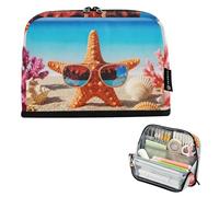 Trousse à crayons avec fermeture éclair - Grande trousse de rangement - Jolie pochette à crayons - Motif pour filles - Pour la rentrée scolaire - Organisateur de fournitures scolaires - Étoile de mer