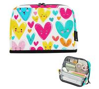 Trousse à crayons avec fermeture éclair - Grande trousse de rangement pour filles et salle de classe - Fournitures de rentrée scolaire - Organisateur coloré de cœurs et visages