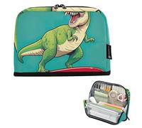 Trousse à crayons avec fermeture éclair - Grande trousse de rangement pour filles - Pour salle de ournitures de bureau - Vert froid - Dinosaure Rex - Bleu sarcelle