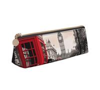 Trousse à crayons avec fermeture éclair imprimée en cuir PVC triangulaire, pochette à stylos, Cabine téléphonique rouge London Street, Taille unique, Cartable