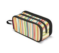 Trousse à crayons avec fermeture éclair - Lignes colorées pastel orange - Trousse de rangement pour adolescentes et filles - Motif artistique - Fournitures de rentrée scolaire - 22,5 x 9 x 11 cm