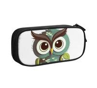 Trousse à crayons avec fermeture éclair lisse et motif hibou mignon - Grande trousse portable pour fournitures scolaires et maquillage - Vert, Noir , Taille unique, Trousse de beauté