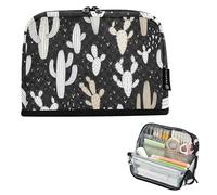 Trousse à crayons avec fermeture éclair Motif cactus Blanc/beige