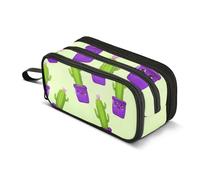 Trousse à crayons avec fermeture éclair - Motif cactus de dessin animé vert - Trousse de rangement mignonne pour filles - Organiseur amusant pour fournitures scolaires - 22,5 x 9 x 11 cm