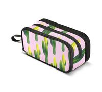 Trousse à crayons avec fermeture éclair motif cactus vert vif rose pastel sac de rangement pour crayons de salle de arçons coloré rentrée scolaire fournitures de bureau adultes 22,5 x 9 x 11