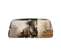 Trousse à crayons avec fermeture éclair - Motif cheval de l'Ouest - Trousse à crayons portable pour bureau et voyage, Or, One Size, Art déco.