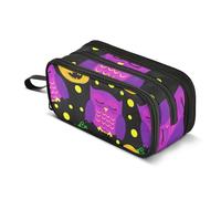 Trousse à crayons avec fermeture éclair - Motif chouettes violettes et citrouille - Pour filles - 22,5 x 9 x 11 cm
