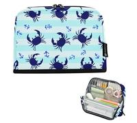 Trousse à crayons avec fermeture éclair - Motif crabes bleus - Ancres - Rayures - Pour filles - Papeterie pour enfants - Fournitures de rentrée scolaire