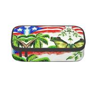 Trousse à crayons avec fermeture éclair - Motif drapeau de Porto Rico - Grenouille - Grande capacité - Pour garçons et filles, Noir , Taille unique, Valise