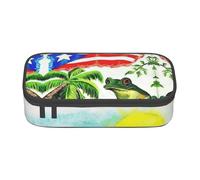 Trousse à crayons avec fermeture éclair - Motif drapeau de Porto Rico - Grenouille - Grande capacité - Pour garçons et filles, Noir , Taille unique, Valise