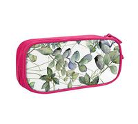 Trousse à crayons avec fermeture éclair - Motif feuilles d'eucalyptus vertes - Grande capacité - Pour l'école, le bureau et les voyages, rose, Taille unique, Organiseur de sac