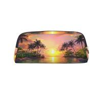 Trousse à crayons avec fermeture éclair - Motif île tropicale - Pour bureau, voyage, Or, One Size, Art déco.