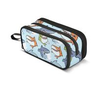 Trousse à crayons avec fermeture éclair - Motif requins mignons - Bleu - Pour filles et salles de classe - Impression artistique - Fournitures de bureau pour adultes - 22,5 x 9 x 11 cm