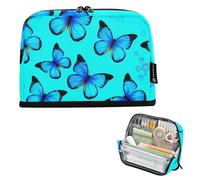 Trousse à crayons avec fermeture éclair - Papillons bleus - Turquoise vif - Trousse de rangement mignonne pour filles et animaux - Organiseur de fournitures scolaires