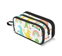 Trousse à crayons avec fermeture éclair pour adolescentes et filles - Pour la rentrée scolaire - Fournitures de bureau - Adultes - Dinosaures mignons - Blanc - 22,5 x 9 x 11 cm
