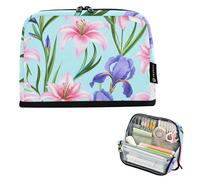 Trousse à crayons avec fermeture éclair pour aquarelle lys roses violets iris sac à crayons pour filles salle de classe papeterie étudiants fournitures pour la rentrée scolaire