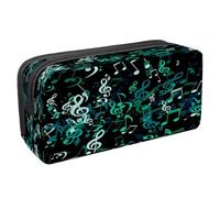 Trousse à crayons avec fermeture éclair pour garçons et filles, fournitures scolaires et de bureau, rose grunge et notes de musique violon, Falling Green Music Notes Clefs, 2.3x8.2x3.9in/6x21x10cm