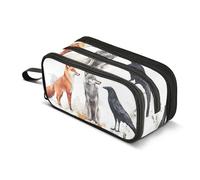 Trousse à crayons avec fermeture éclair pour pinceaux de maquillage, école, bureau, voyage, animaux, loup, corbeau, renard