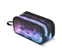 Trousse à crayons avec fermeture éclair pour pinceaux de maquillage - Pour l'école, le bureau, le travail, les voyages - Flamme bleue et violette