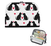 Trousse à crayons avec fermeture éclair - Sacs de rangement pour garçons et filles - Fournitures de bureau pour enfants - Fournitures de rentrée scolaire - Chat chien cœurs Saint-Valentin