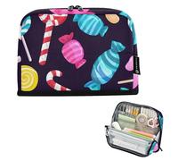 Trousse à crayons avec fermeture éclair - Trousse de rangement pour salle de classe - Papeterie Kawaii pour enfants - Fournitures de rentrée scolaire - Bonbons colorés - Noir