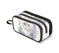 Trousse à crayons avec fleurs violettes autour du chat, grande capacité pour garçons et filles, trousse à crayons à 3 compartiments pour étudiants, papeterie, marqueur pour l'école, le bureau, le